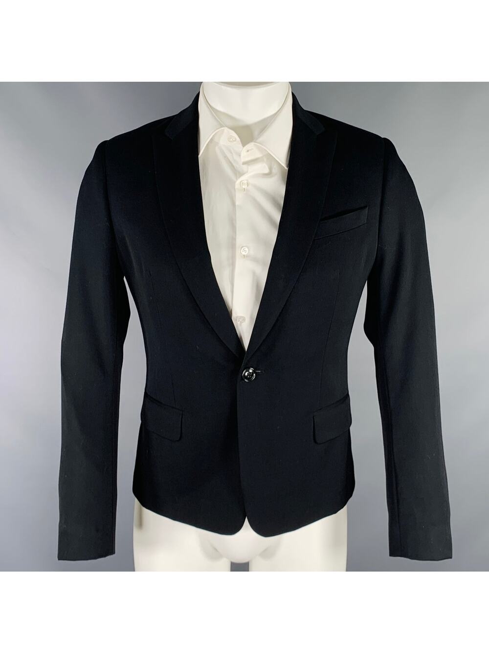 DRIES VAN NOTEN Size 38 Black Wool Peak Lapel Sport Coat